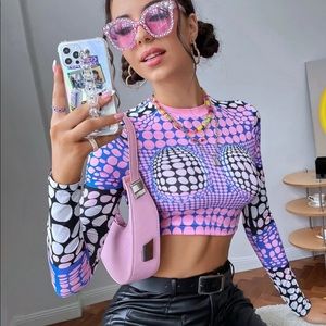 Geo and polka dot crop tee